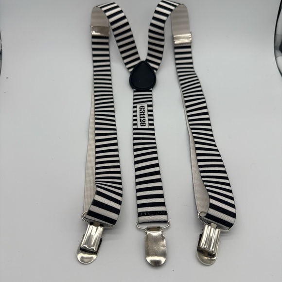 One Size World Black White Striped Numbered Prisoner Inmate Costume Suspenders - Picture 1 of 4